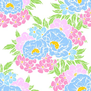 Sorunsuz vintage tarzı çiçek deseni. Renkli çiçek öğeleri
