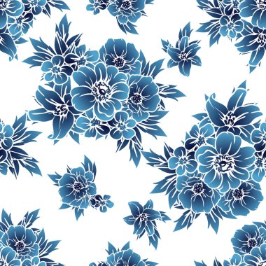 Sorunsuz vintage tarzı tek renkli renkli çiçek deseni. Çiçek öğeleri.