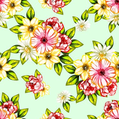 Sorunsuz vintage tarzı çiçek deseni. Renkli çiçek öğeleri