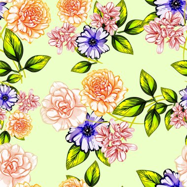 Sorunsuz vintage tarzı çiçek deseni. Renkli çiçek öğeleri