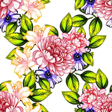 Sorunsuz vintage tarzı çiçek deseni. Renkli çiçek öğeleri
