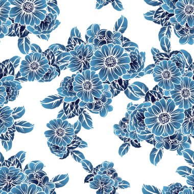 Sorunsuz vintage tarzı tek renkli renkli çiçek deseni. Çiçek öğeleri.