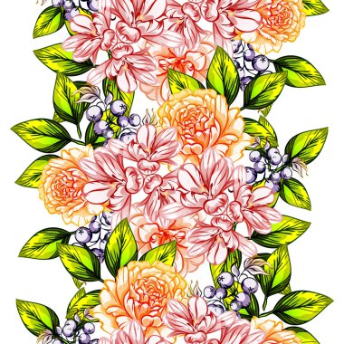 Sorunsuz vintage tarzı çiçek deseni. Renkli çiçek öğeleri