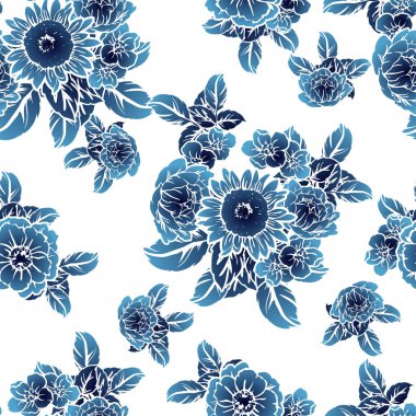 Sorunsuz vintage tarzı tek renkli renkli çiçek deseni. Çiçek öğeleri.