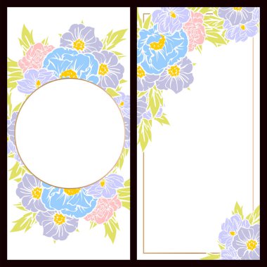 Klasik çiçek düğün kartları seti. Çiçek elementleri ve çerçeveleri.