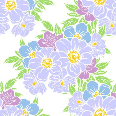 Sorunsuz vintage tarzı çiçek deseni. Renkli çiçek öğeleri
