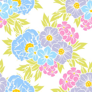 Sorunsuz vintage tarzı çiçek deseni. Renkli çiçek öğeleri