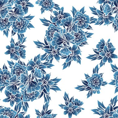 Sorunsuz vintage tarzı tek renkli renkli çiçek deseni. Çiçek öğeleri.