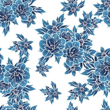 Sorunsuz vintage tarzı tek renkli renkli çiçek deseni. Çiçek öğeleri.