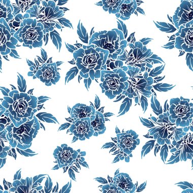 Sorunsuz vintage tarzı tek renkli renkli çiçek deseni. Çiçek öğeleri.