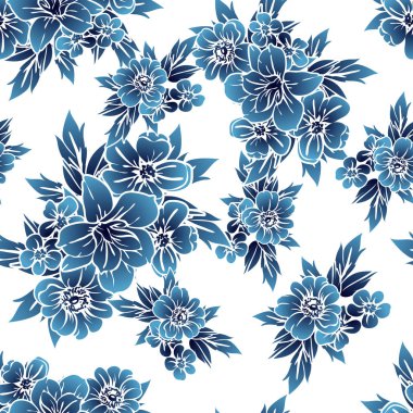 Sorunsuz vintage tarzı tek renkli renkli çiçek deseni. Çiçek öğeleri.