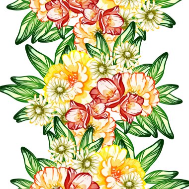 Sorunsuz vintage tarzı çiçek deseni. Renkli çiçek öğeleri