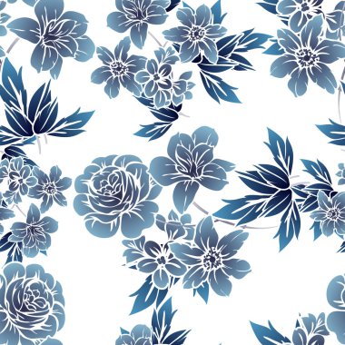 Sorunsuz vintage tarzı tek renkli renkli çiçek deseni. Çiçek öğeleri.