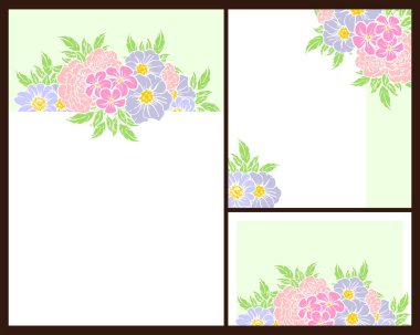 Klasik çiçek düğün kartları seti. Çiçek elementleri ve çerçeveleri.