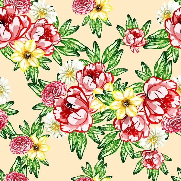 Modèle Fleur Style Vintage Sans Couture Éléments Floraux Couleur — Image vectorielle