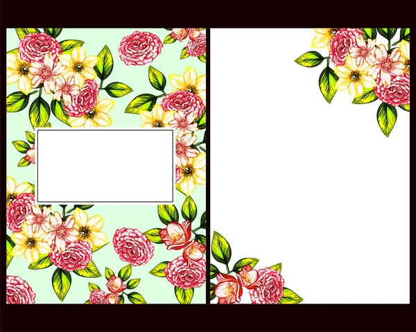 Conjunto Tarjetas Boda Flores Estilo Vintage Elementos Marcos Florales — Vector de stock