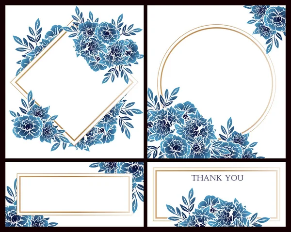 Vintage Style Flower Wedding Cards Set Monochrome Colored Floral Elements — Stock Vector