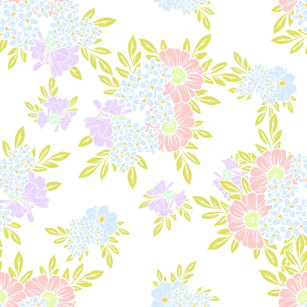 Modèle Fleur Style Vintage Sans Couture Éléments Floraux Couleur — Image vectorielle