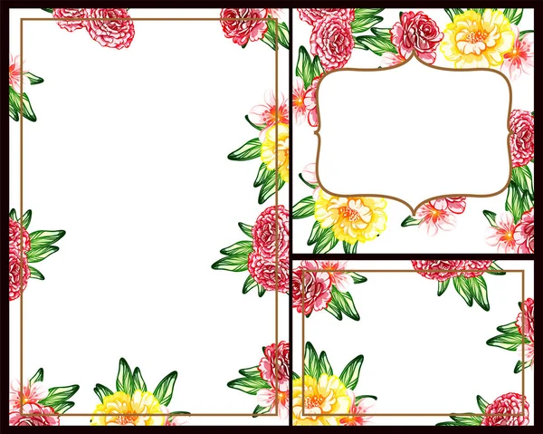 Conjunto Tarjetas Boda Flores Estilo Vintage Elementos Marcos Florales — Vector de stock