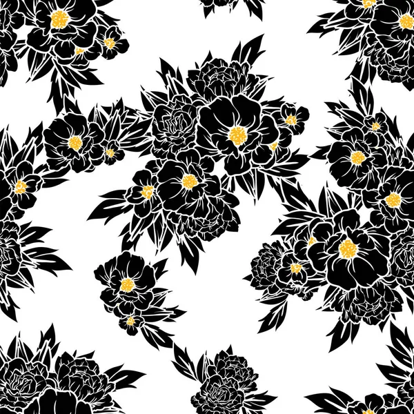 Padrão Flor Estilo Vintage Sem Costura Elementos Florais Preto Branco — Vetor de Stock