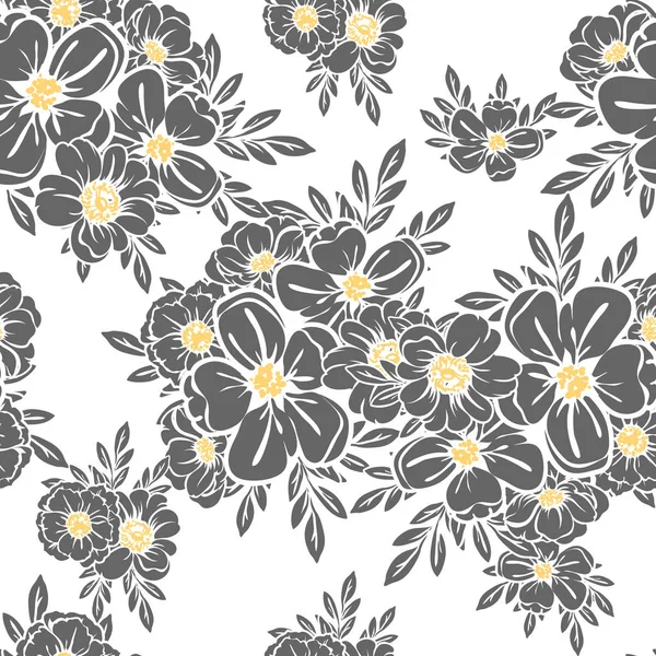 Sorunsuz vintage tarzı çiçek deseni. Siyah ve beyaz çiçek öğeleri.