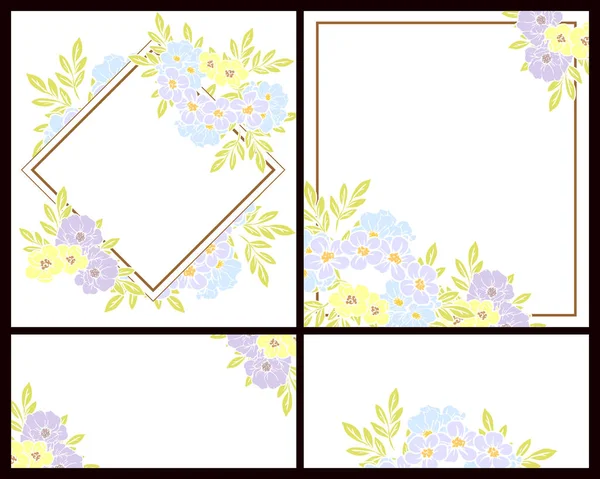 Vintage Style Flower Wedding Cards Set Floral Elements Frames — Stock Vector