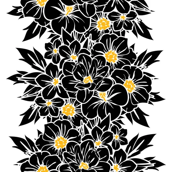 Padrão Flor Estilo Vintage Sem Costura Elementos Florais Preto Branco — Vetor de Stock