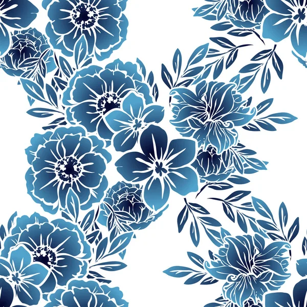 Modèle Fleur Monochrome Sans Couture Style Vintage Éléments Floraux — Image vectorielle
