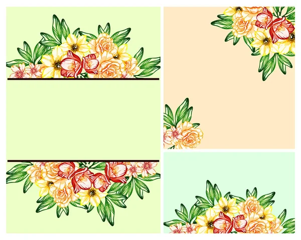 老式花式婚礼卡套装 植物要素和框架 — 图库矢量图片