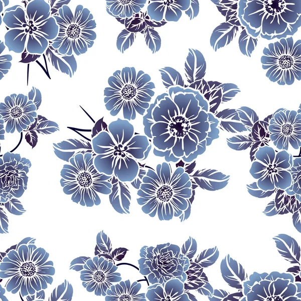 Modèle Fleur Monochrome Sans Couture Style Vintage Éléments Floraux — Image vectorielle