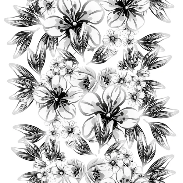 Seamless Vintage Style Flower Pattern Floral Elements Black White — Stock Vector