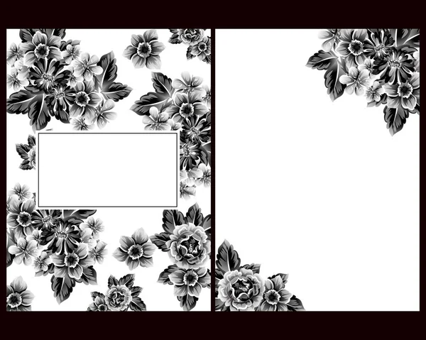 Винтажный Стиль Цветок Свадебные Открытки Установлены Черно Белом Цветочные Элементы — стоковый вектор