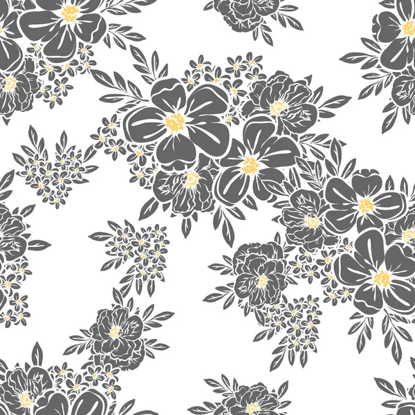 Sorunsuz vintage tarzı çiçek deseni. Siyah ve beyaz çiçek öğeleri.