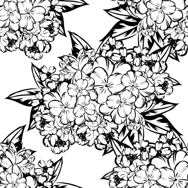 Seamless Vintage Style Flower Pattern Floral Elements Black White — Stock Vector