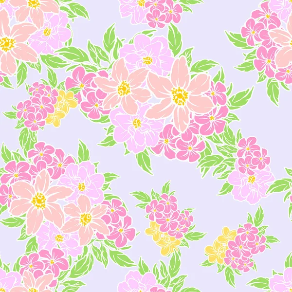 Modèle Fleur Style Vintage Sans Couture Éléments Floraux Couleur — Image vectorielle