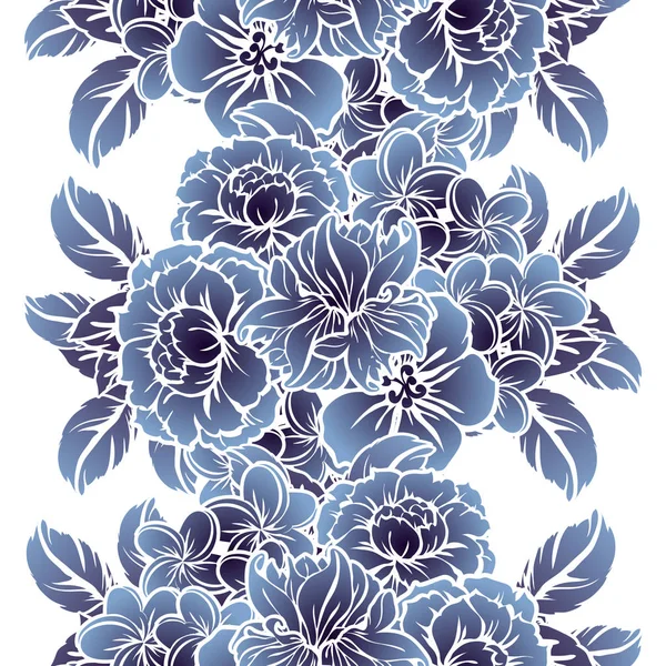 Estilo Vintage Inconsútil Patrón Flores Color Monocromo Elementos Florales — Vector de stock