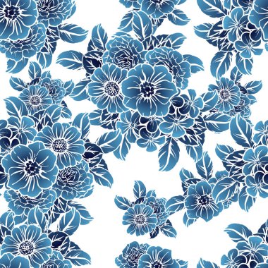 Sorunsuz vintage tarzı tek renkli renkli çiçek deseni. Çiçek öğeleri.
