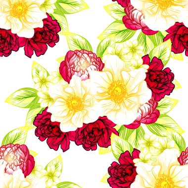 Sorunsuz vintage tarzı çiçek deseni. Renkli çiçek öğeleri