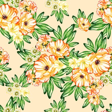 Sorunsuz vintage tarzı çiçek deseni. Renkli çiçek öğeleri