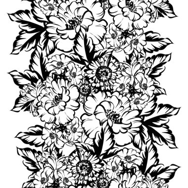Sorunsuz vintage tarzı çiçek deseni. Siyah ve beyaz çiçek öğeleri.