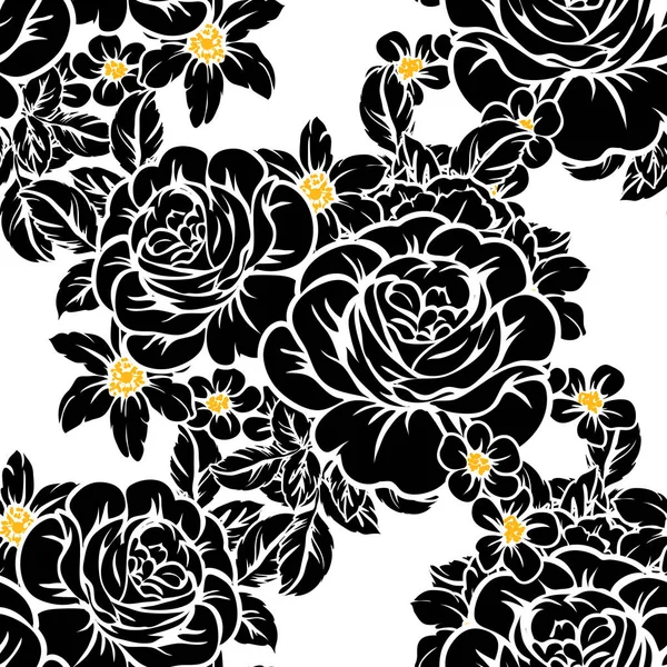 Padrão Flor Estilo Vintage Sem Costura Elementos Florais Preto Branco — Vetor de Stock