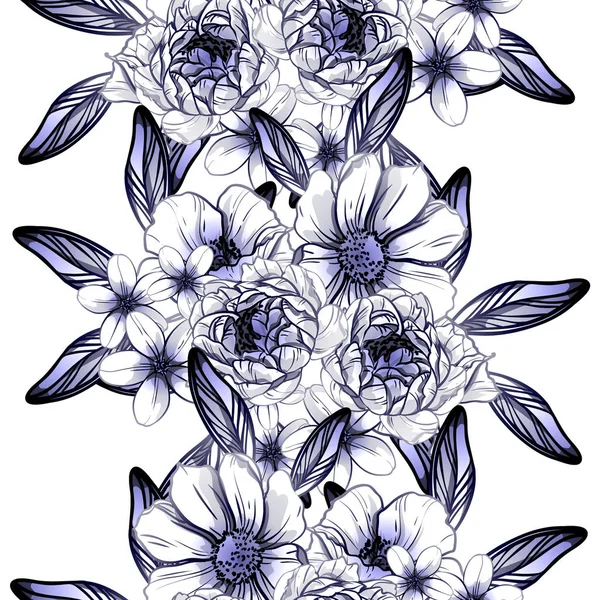 Modèle Fleur Monochrome Sans Couture Style Vintage Éléments Floraux — Image vectorielle