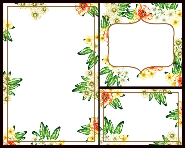 Conjunto Tarjetas Boda Flores Estilo Vintage Elementos Marcos Florales — Vector de stock