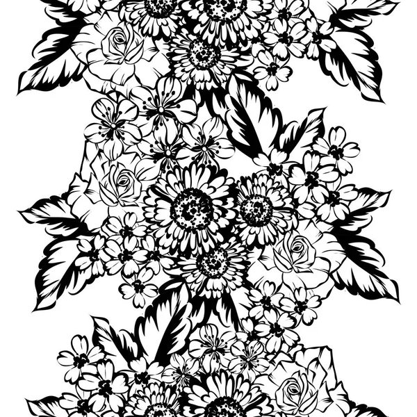 Naadloze Vintage Stijl Bloemenpatroon Floral Elementen Zwart Wit — Stockvector