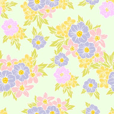 Sorunsuz vintage tarzı çiçek deseni. Renkli çiçek öğeleri