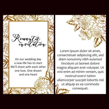 Vintage tarzı çiçek düğün kartları ayarlayın. Tek renkli renkli çiçek öğeleri ve çerçeveler.