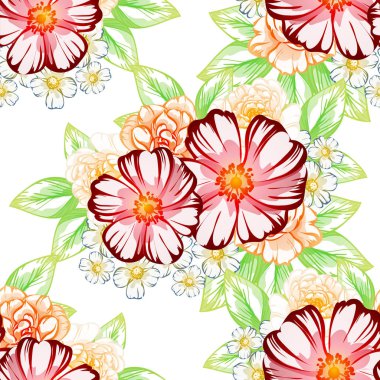 Sorunsuz vintage tarzı çiçek deseni. Renkli çiçek öğeleri