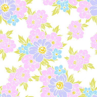 Sorunsuz vintage tarzı çiçek deseni. Renkli çiçek öğeleri