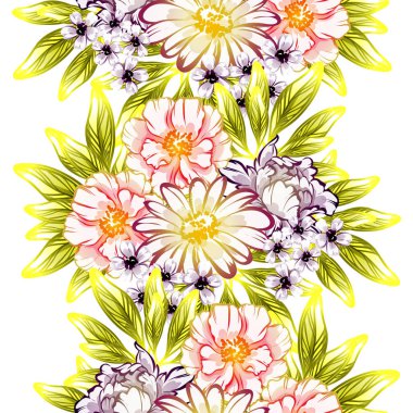 Sorunsuz vintage tarzı çiçek deseni. Renkli çiçek öğeleri
