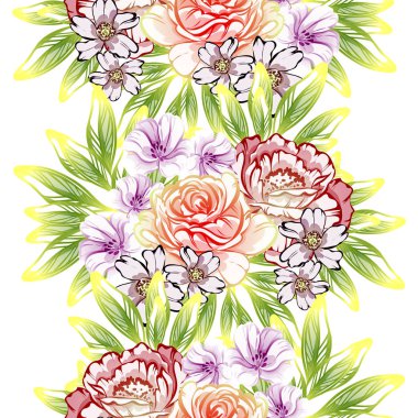 Sorunsuz vintage tarzı çiçek deseni. Renkli çiçek öğeleri
